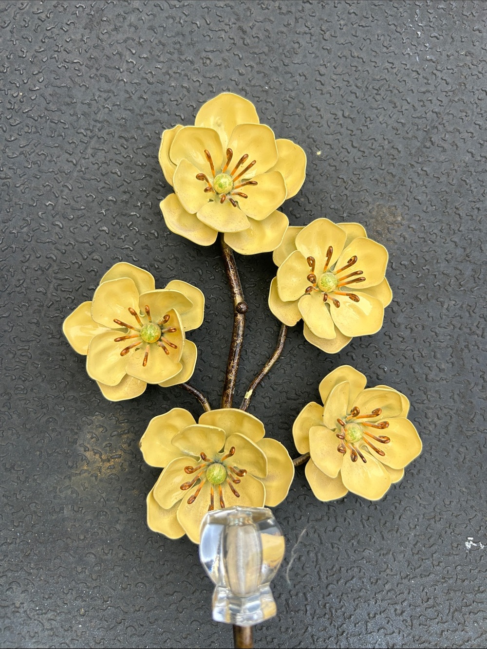 5!Pier 1 Yellow Metal Flower Wall Hook ,Coat & Hat Hook W-clear Knob- set of 5!
